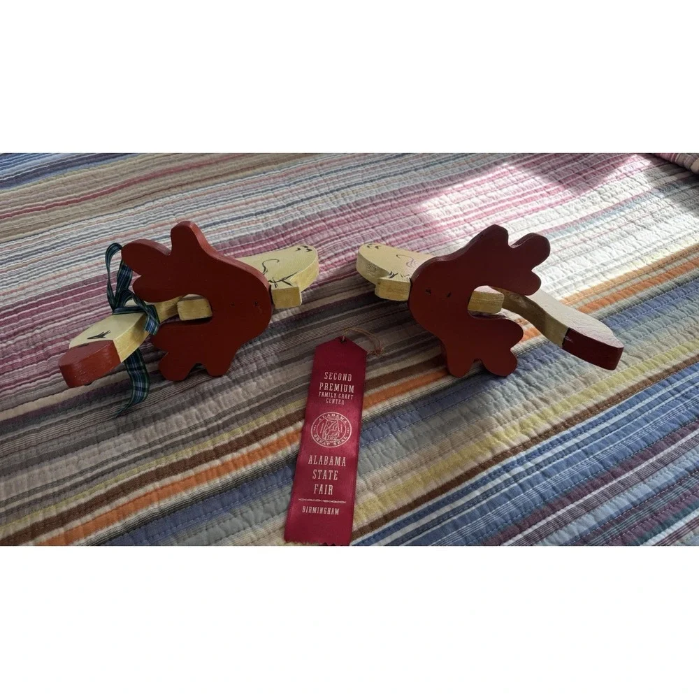 Vtg Handmade Pair Of Edge Shelf Sitter Country Geese Ducks Cottagecore Farm